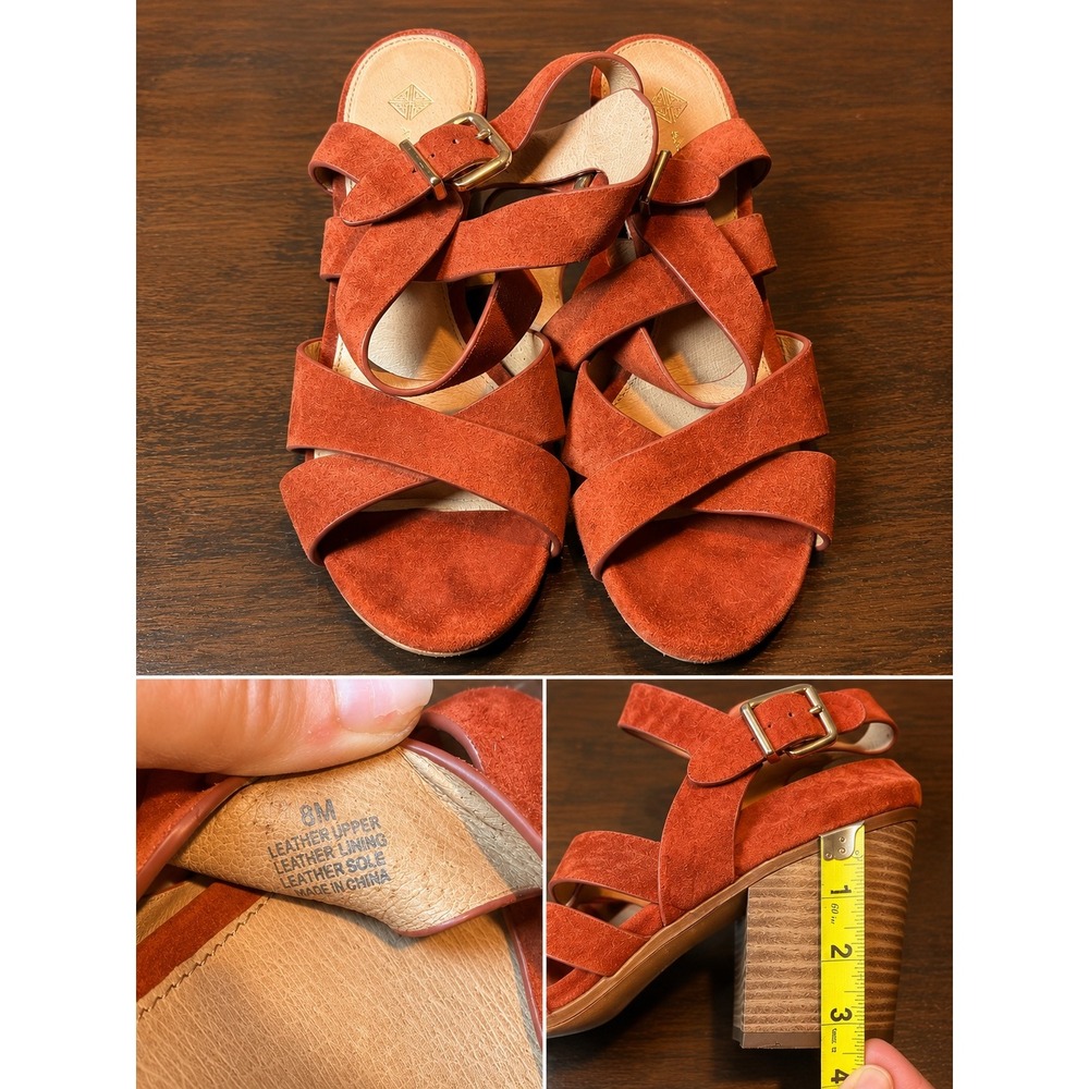 Antonio Melani Womens 8M Burnt Orange Suede Strappy Block Heel Sandals Leather